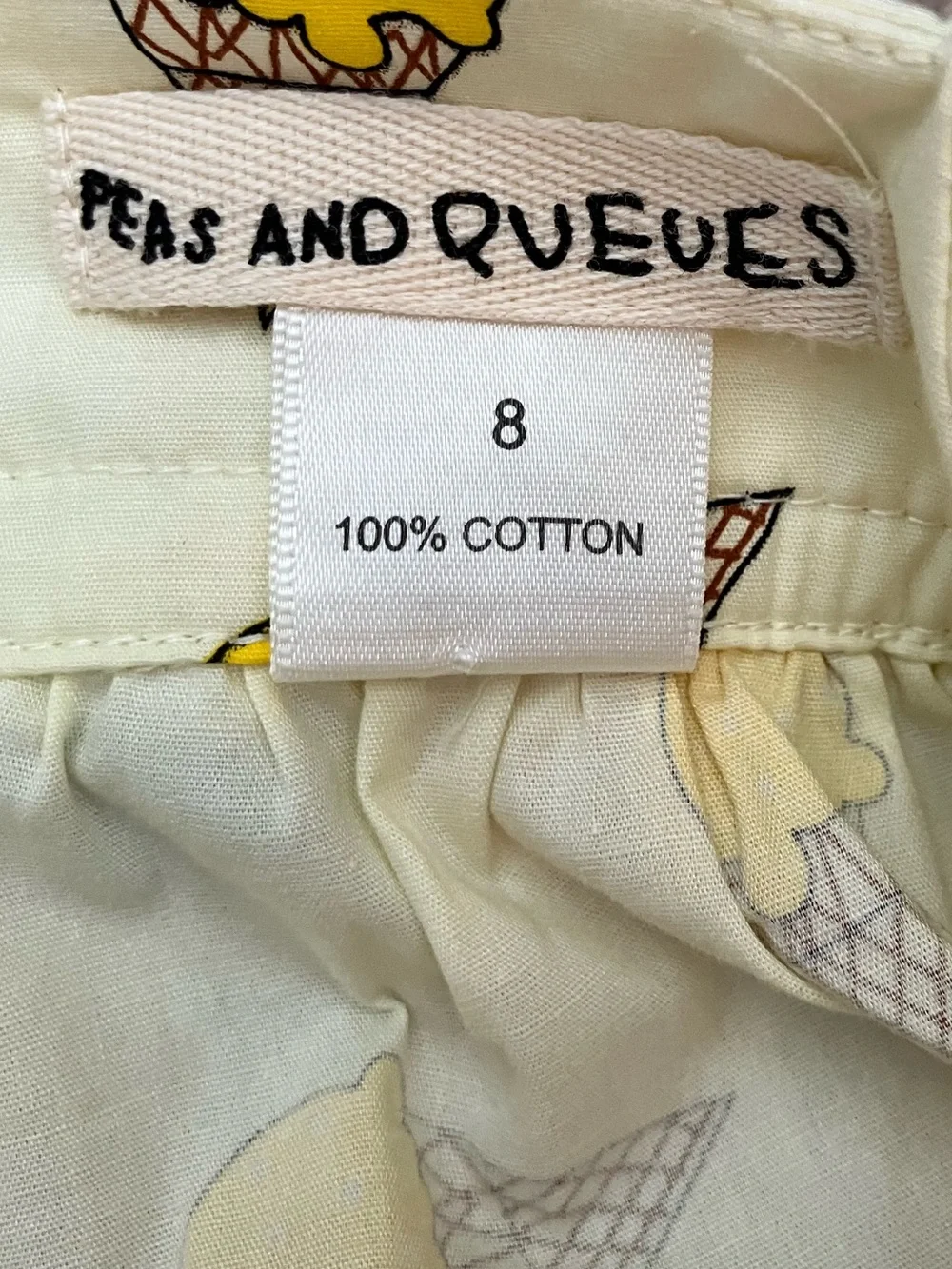 Peas and Queues Yellow Ice Cream Print Pom Pom Dress - Size 8